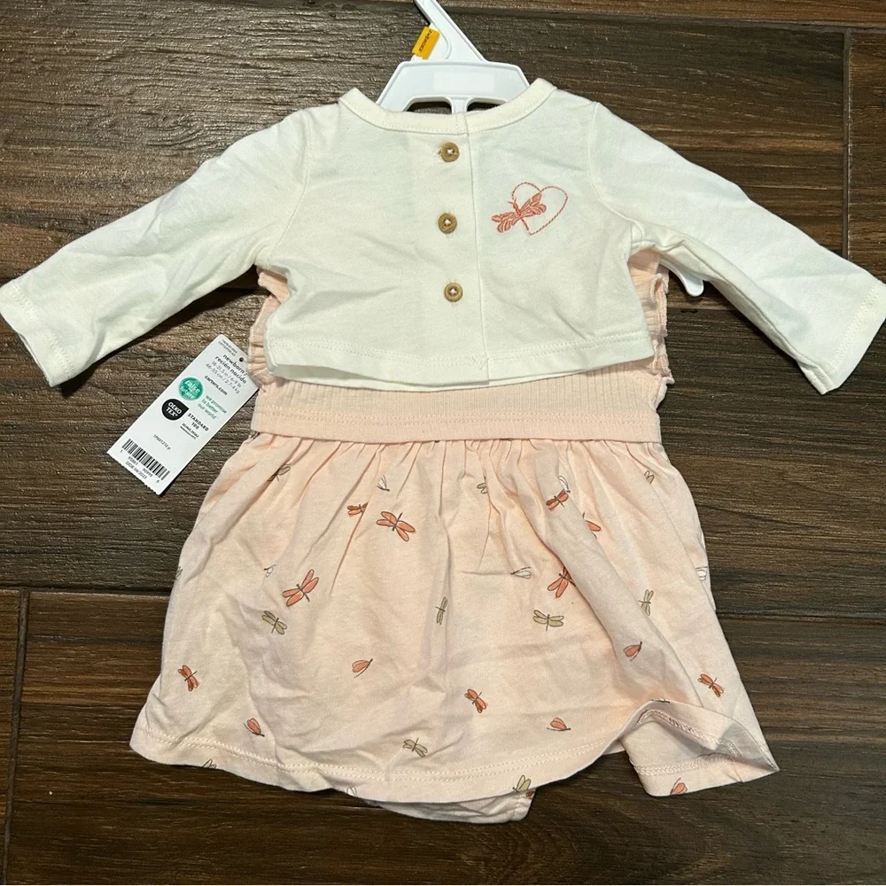 Carter’s Baby 2-Piece Bodysuit Dress & Cardigan Set Newborn Dragonfly Pink White